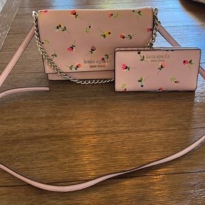 Kate Spade Purple with Flowers Chain Crossbody with Matching Wallet
